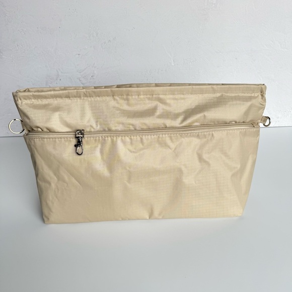 HANDBAG ORGANIZER INSERT Large Nylon Beige Zipper Pockets Neutral Lightweight - Picture 1 of 14